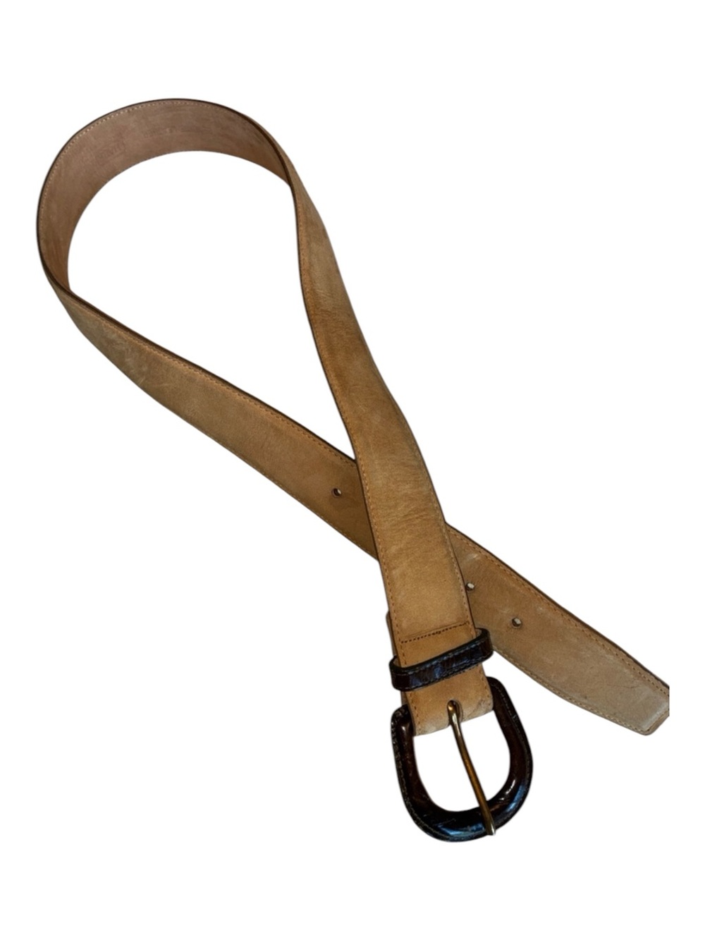 Harken Leather Belt, Women's M, Tan suede with Dark brown Buckle/keeper euc